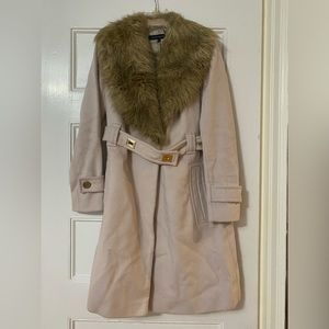 French Connection Wool Faux Fur Collar Coat Size 4